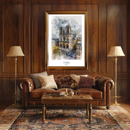 Notre-Dame Paris Watercolor Scene Urban or Cityscape Poster PosterGoat