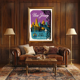 New Jersey Cityscape with Sailboat Urban or Cityscape Poster
