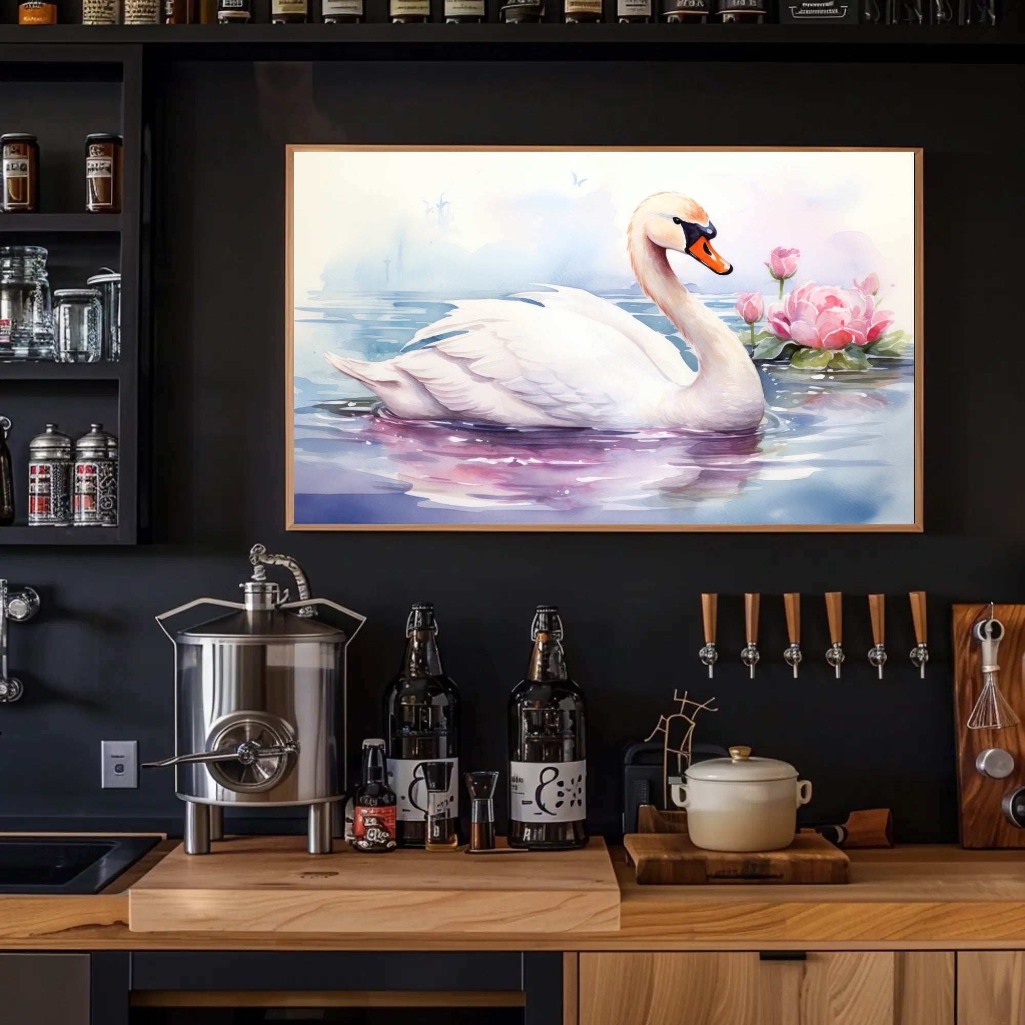 Serene Swan in Watercolor Poster PosterGoat