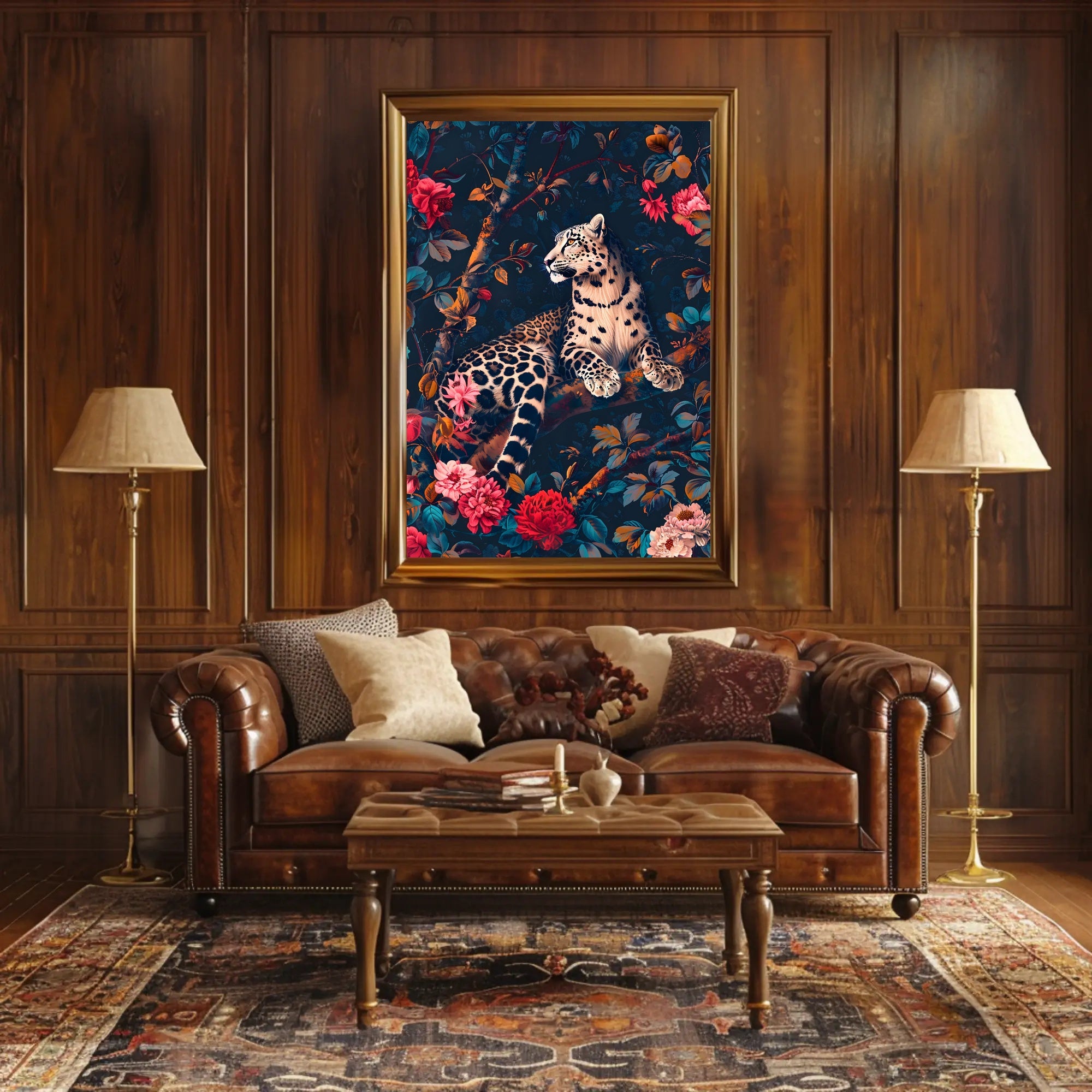 Majestic Leopard in Bloom Wall Art Print