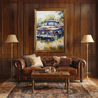 pickup truck parked in a sunny field Poster