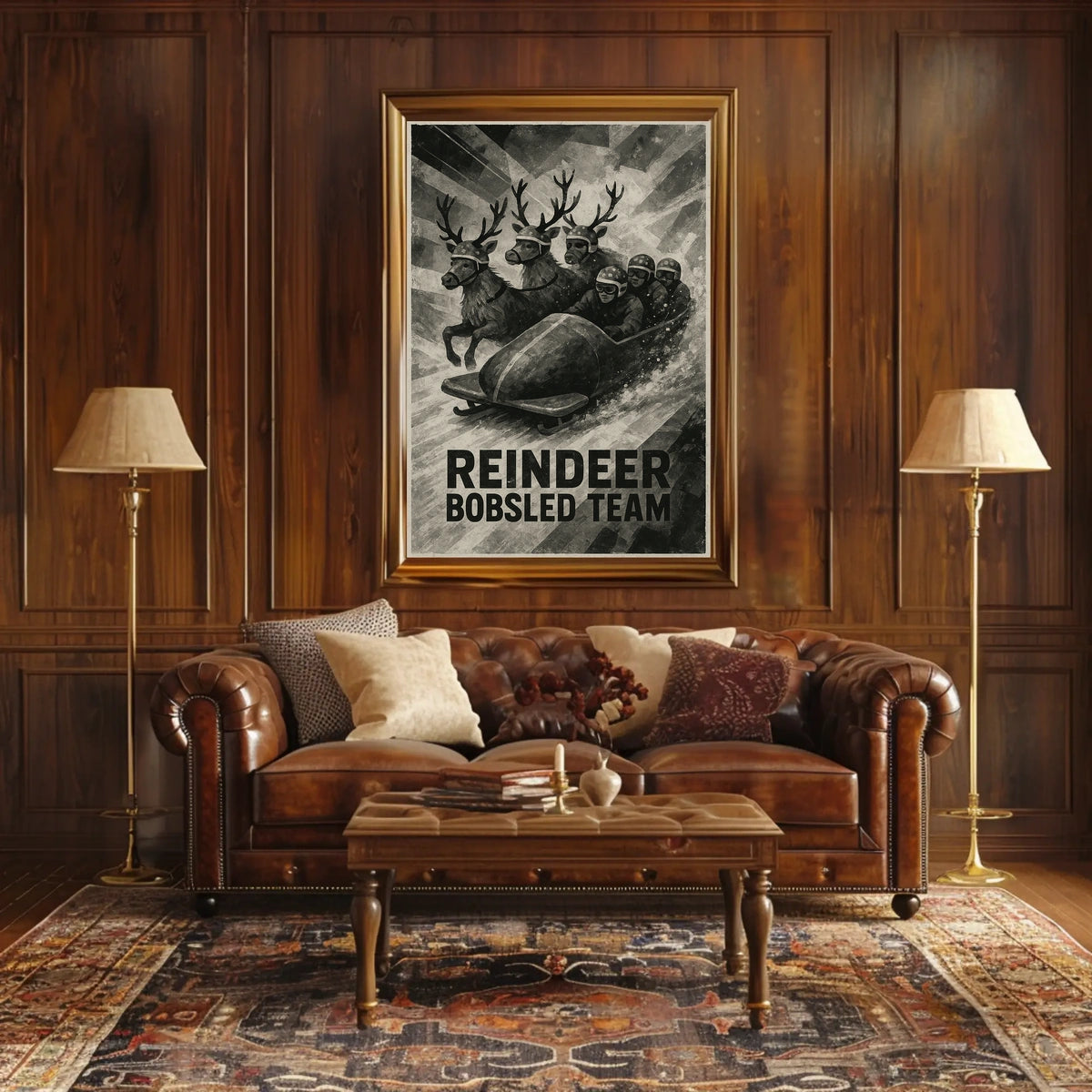 Reindeer Bobsled Team Vintage Fantasy Sports Poster