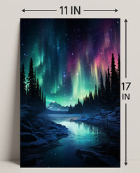 Aurora Borealis Over A Winter Landscape Poster