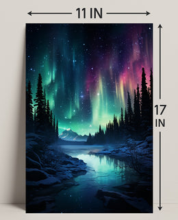 Aurora Borealis Over A Winter Landscape Poster