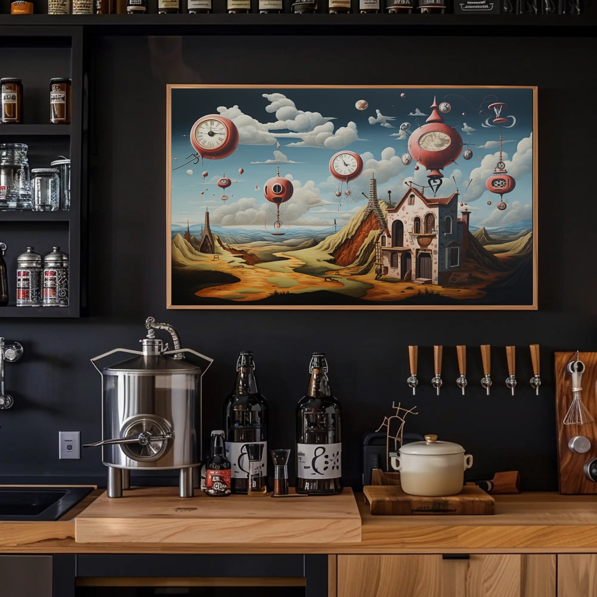 Surreal Dreamscape with Floating Clocks Fantasy Poster