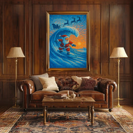 Santa Surfing Christmas Mosaic Poster: Festive Fusion