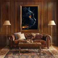 Mystical Cat with Urban Skyline Art Poster