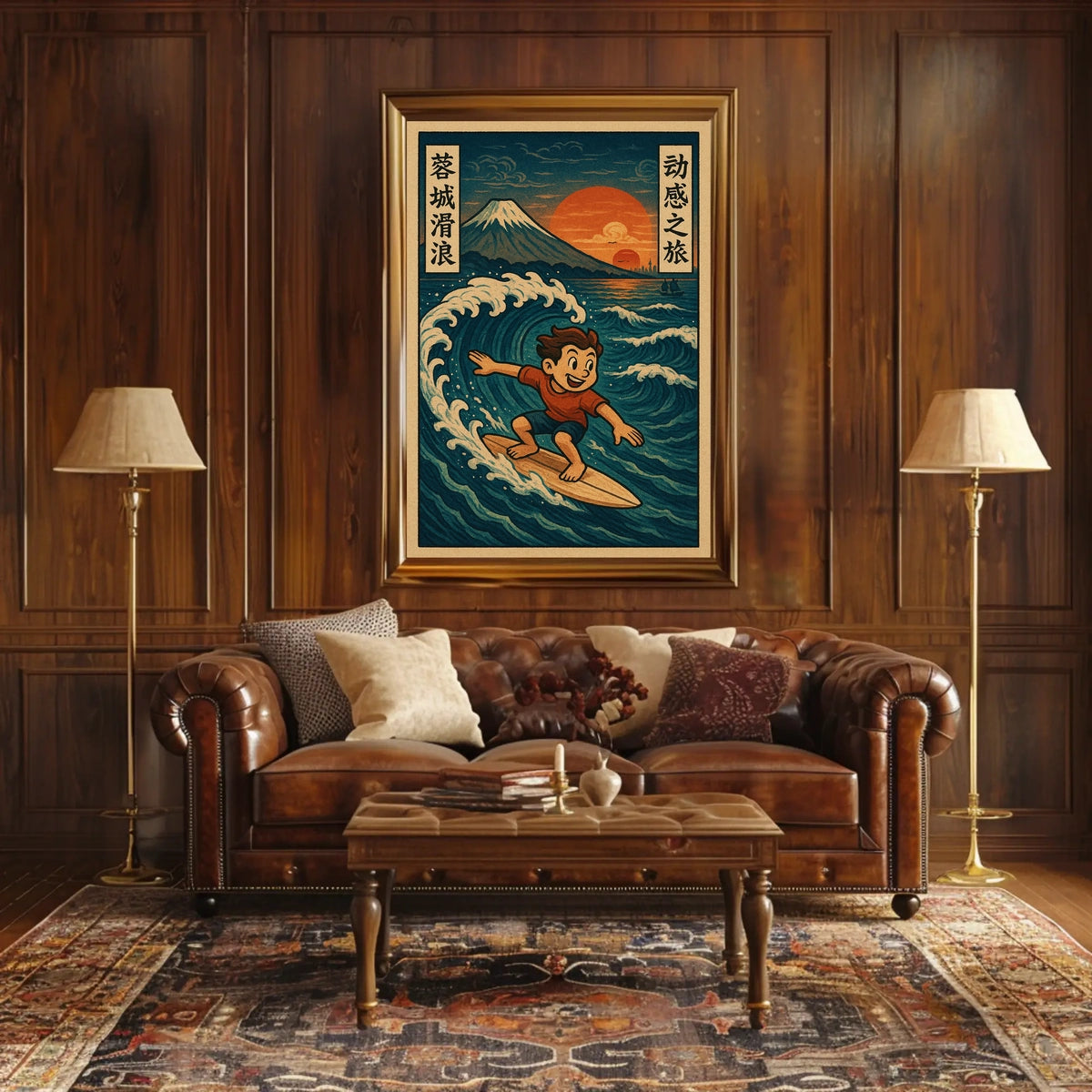 Surfing Adventure at Sunset Poster
