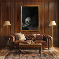 Dark Skull with Flowers: Classical Vanitas Artistic Poster PosterGoat