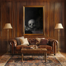 Dark Skull with Flowers: Classical Vanitas Artistic Poster PosterGoat