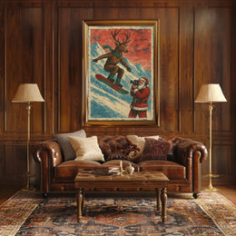 Whimsical Reindeer Snowboarding Vintage Christmas Poster