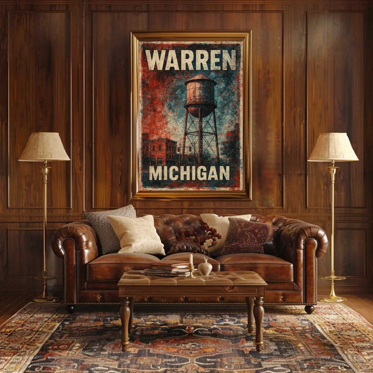 Warren Michigan Vintage Water Tower Steampunk Folk Poster