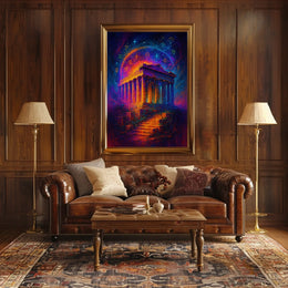 Mystical Ruins Under Cosmic Skies Poster