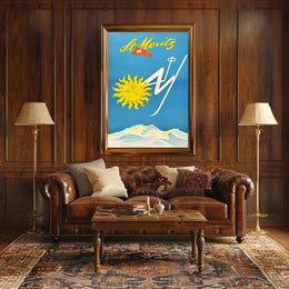 Vintage St. Moritz Travel Poster with Swiss Alps Scenery PosterGoat