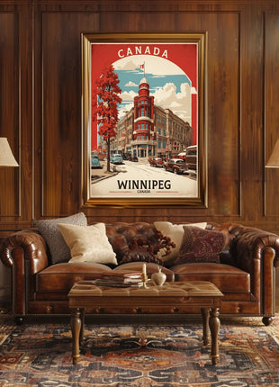 Vintage Winnipeg Landmark with Classic Cars Urban or Cityscape Poster