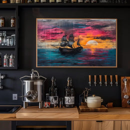 Majestic Black Sails at Sunset Art Poster