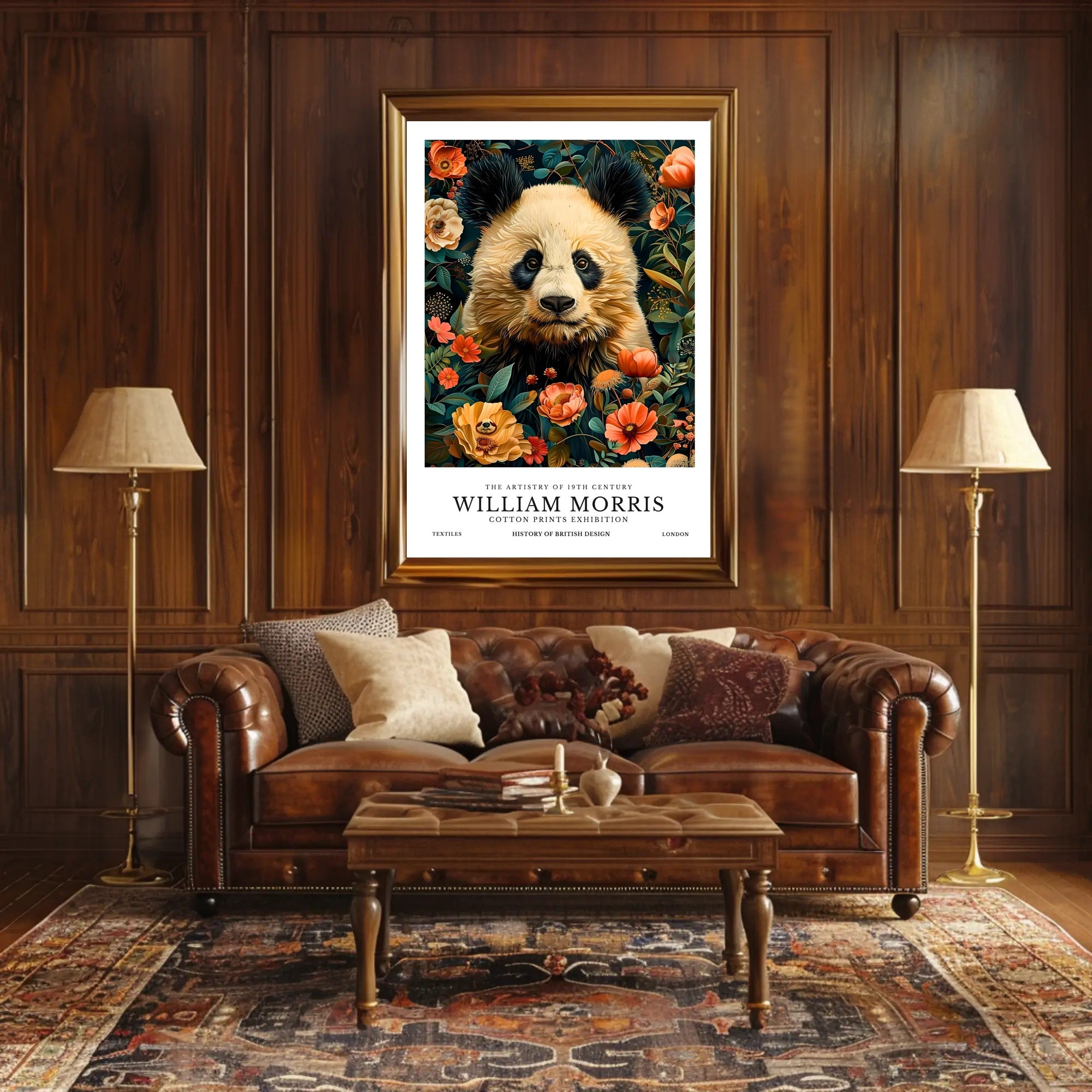 William Morris-Inspired Panda Floral Art - Artistic Poster