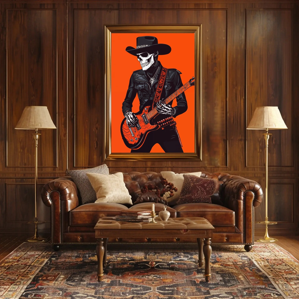 Skeletal Cowboy Illustration Rock Western Vibrant Poster