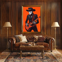 Skeletal Cowboy Illustration Rock Western Vibrant Poster