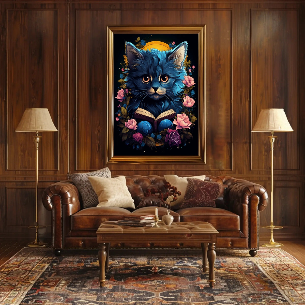 Mystical Blue Cat Fantasy Art Poster Adventure