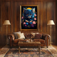 Mystical Blue Cat Fantasy Art Poster Adventure