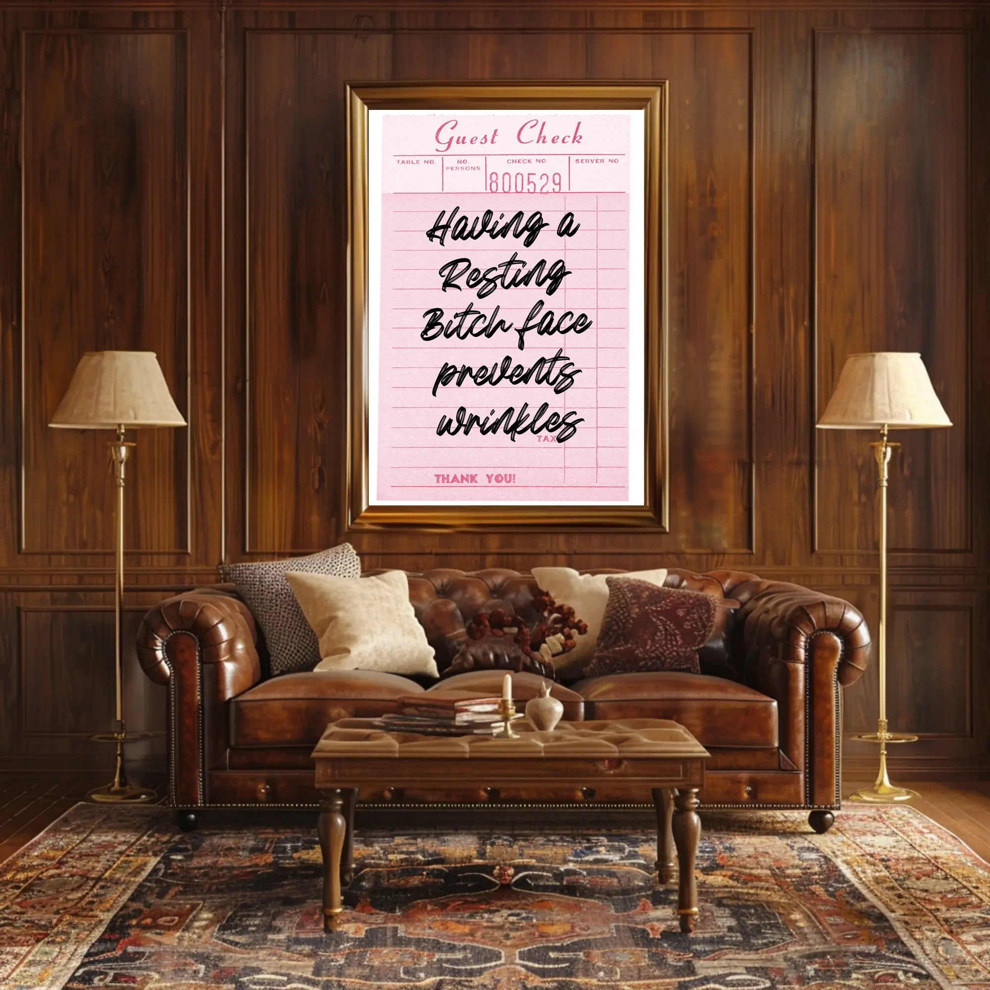 Humorous Vintage Guest Check Pop Culture Poster PosterGoat