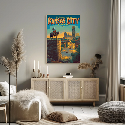 Kansas City The Heart of America Overlook Vintage Travel Poster