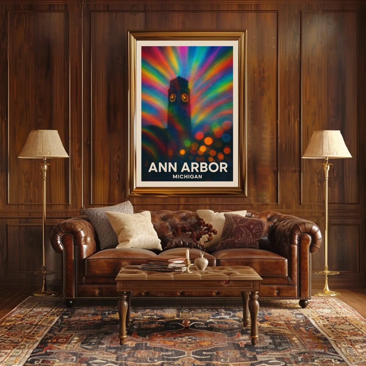 Ann Arbor Clock Tower Rainbow Surreal Urban Poster