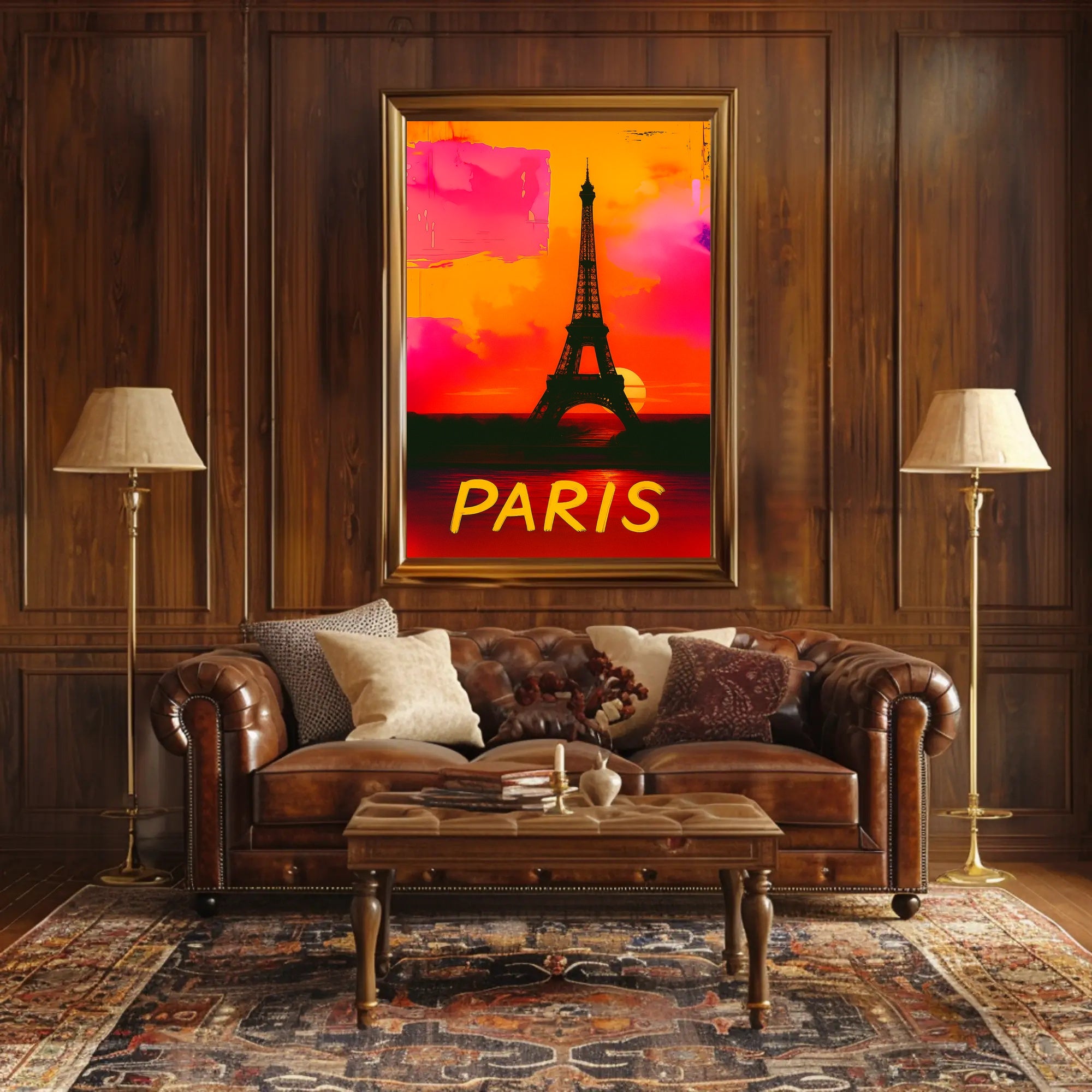 Paris Eiffel Tower Vibrant Sunset Urban or Cityscape Poster