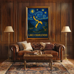 Artistic Lake Charlevoix Poster in Van Gogh Style - Abstract, Artistic, or Pop Culture Poster