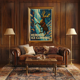 Reindeer Ice Climbing Adventure Fantasy Poster