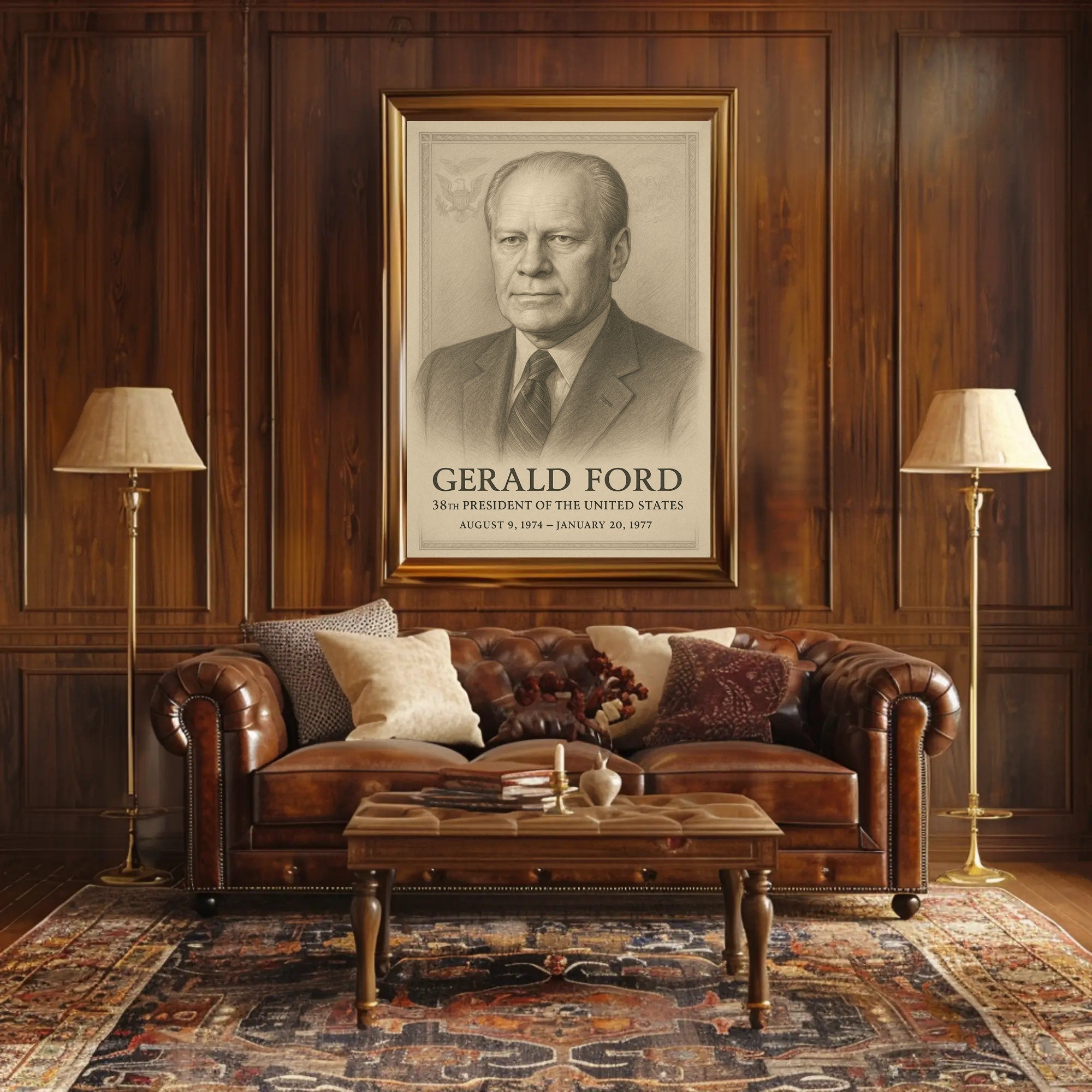 Gerald Ford 38th President Sketch Poster Art Print PosterGoat