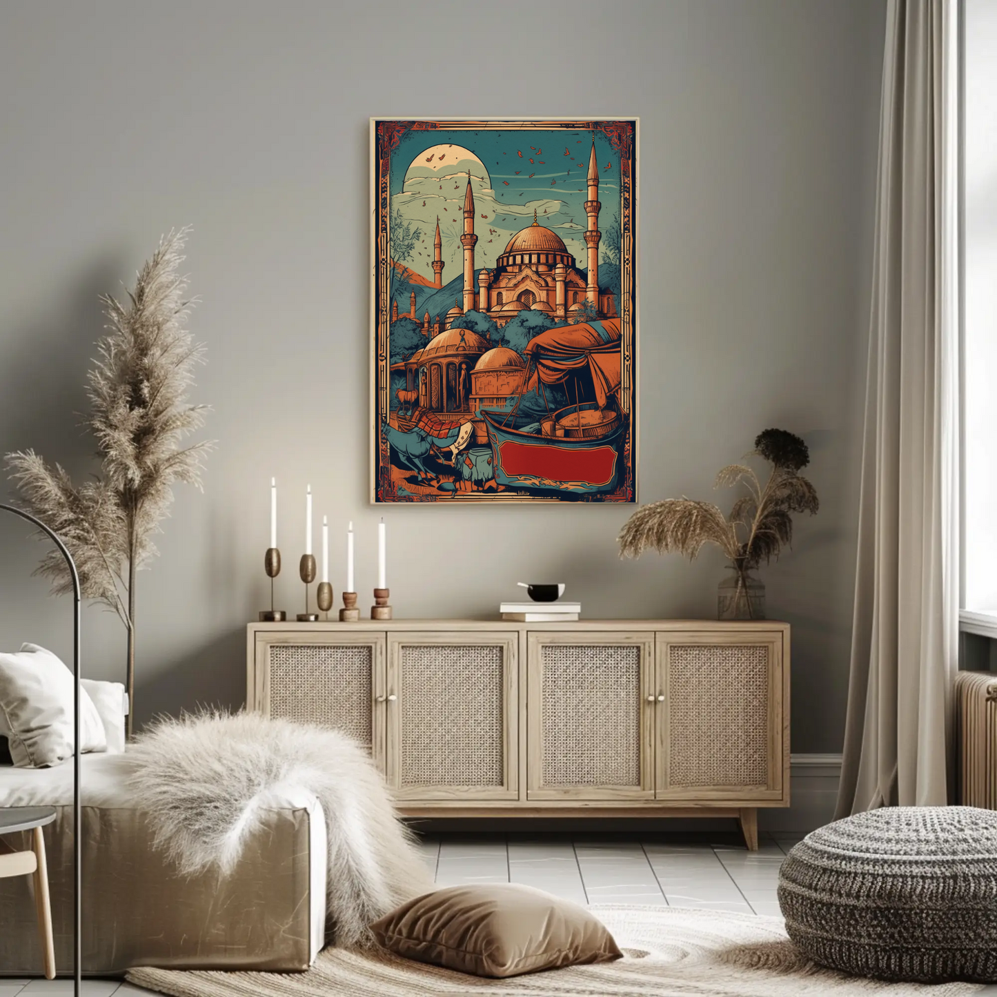 Sunlit Ottoman Mosque And Caravan Vintage Travel Poster