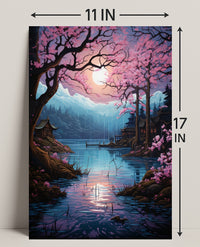 Tranquil Cherry Blossom Lake Poster