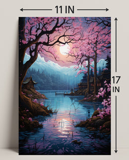 Tranquil Cherry Blossom Lake Poster