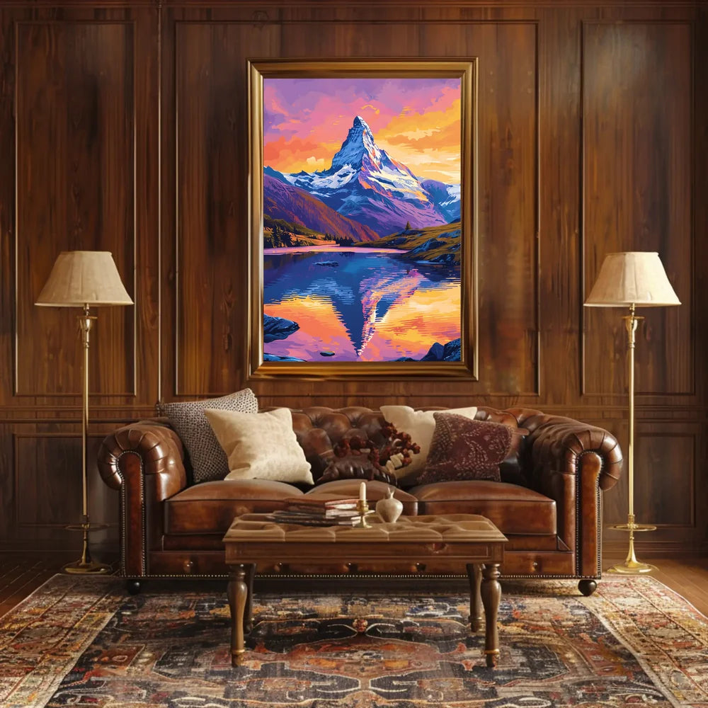 Matterhorn Sunset Reflection Vibrant Art Poster
