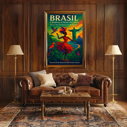 Brazil Culture and Nature Dance Parrots Christ The Redeemer Poster