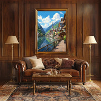Picturesque European Lakeside Village Art Poster