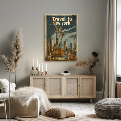 Travel to New York Statue of Liberty Vintage Poster