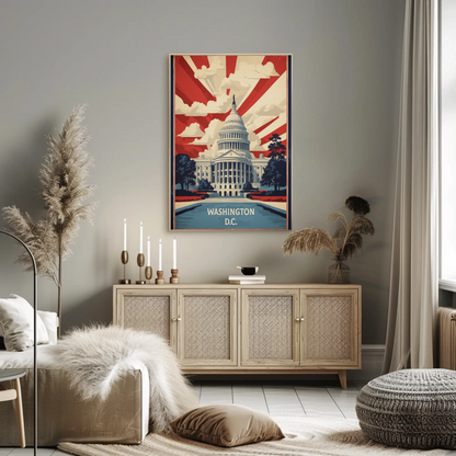 Washington D.C. Capitol Rays Sunrise Glory Vintage Travel Poster