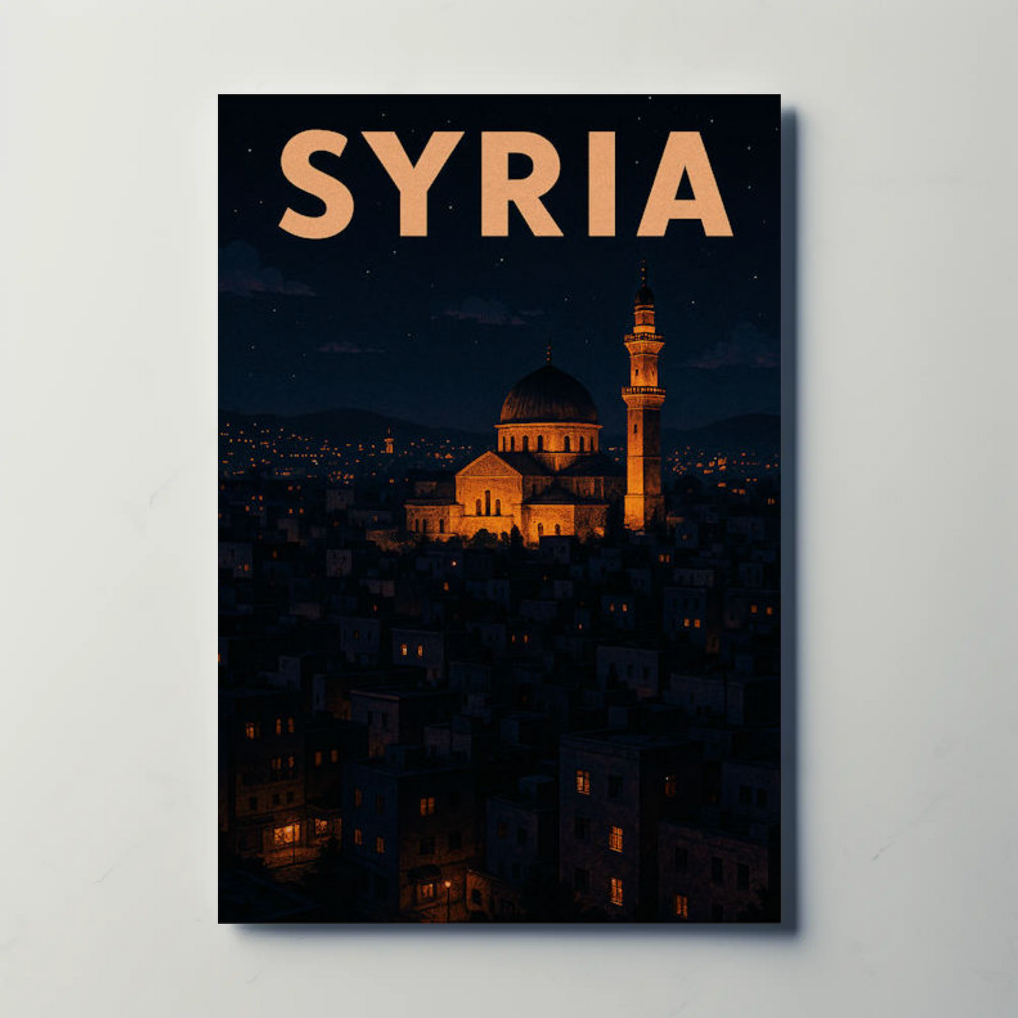 Syria Mosque Cityscape Nighttime Middle East Poster