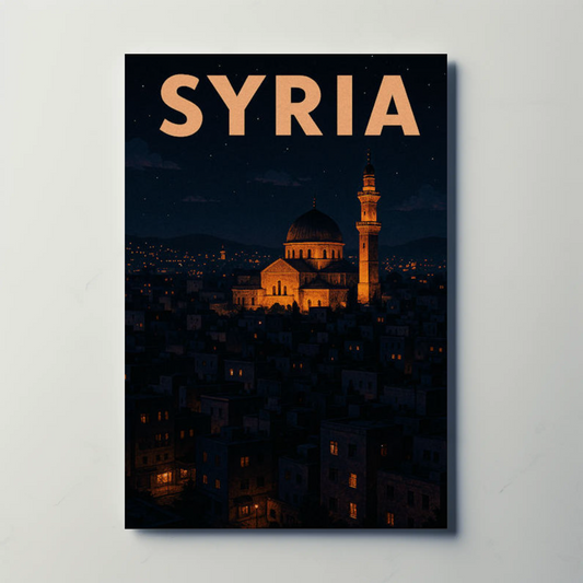 Syria Mosque Cityscape Nighttime Middle East Poster