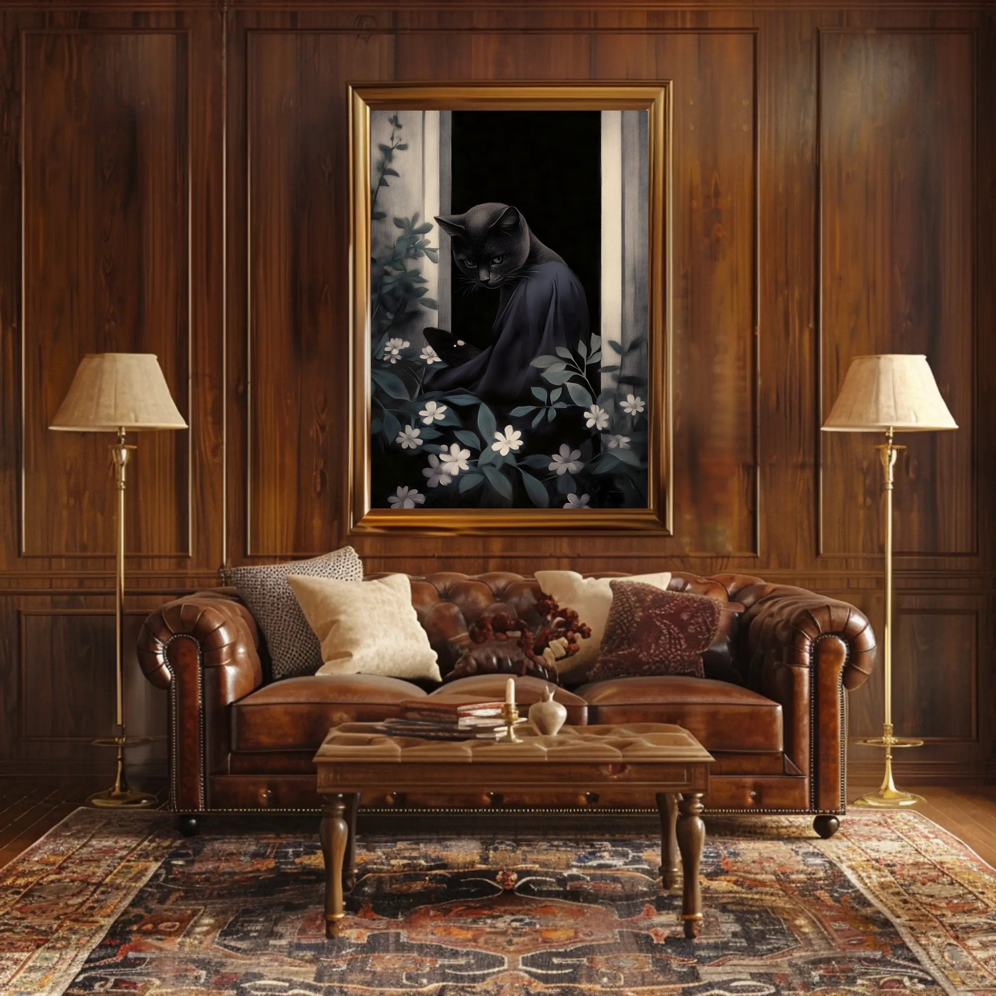 Mysterious Black Cat Window Nightscape Animal Poster PosterGoat
