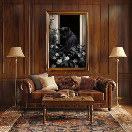 Mysterious Black Cat Window Nightscape Animal Poster PosterGoat