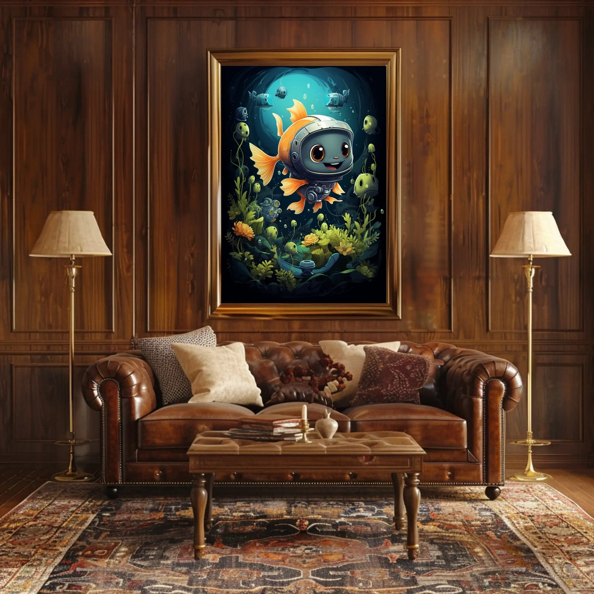 Goldfish in Futuristic Robotic Helmet Poster