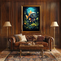 Goldfish in Futuristic Robotic Helmet Poster