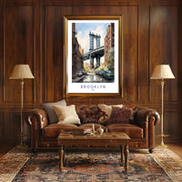 Brooklyn Bridge Watercolor Urban Cityscape Poster PosterGoat