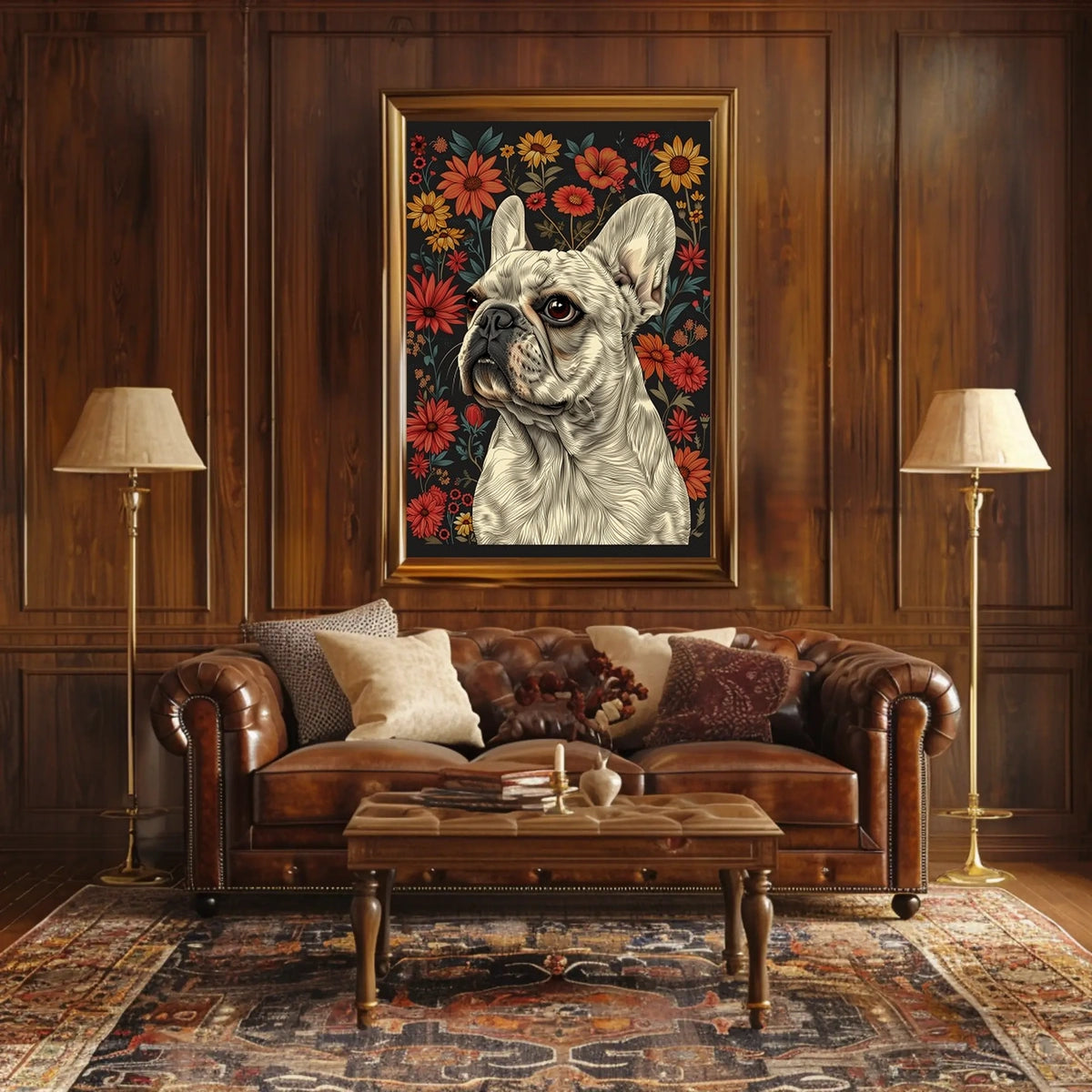 Floral Bulldog Portrait Poster