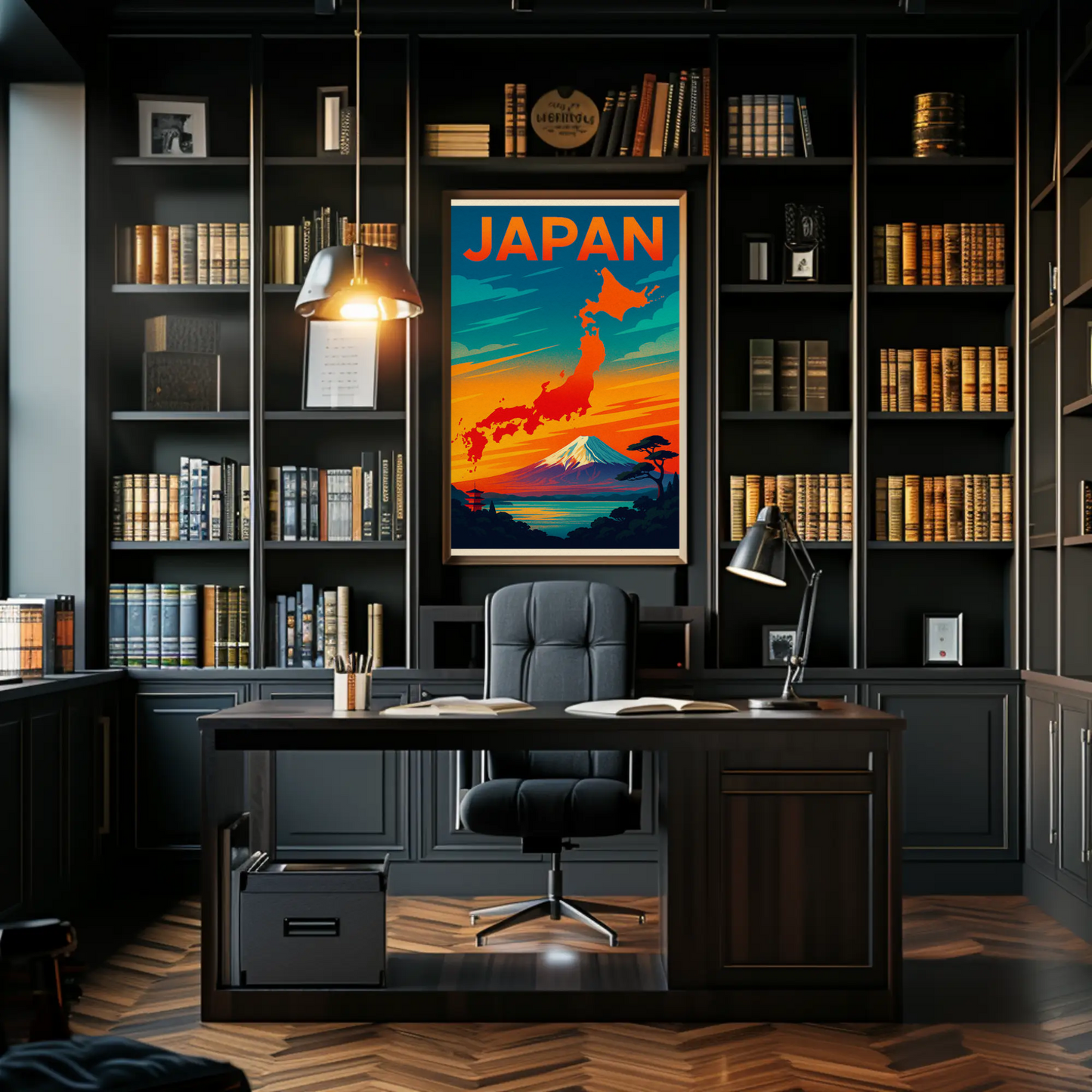 Japan Mount Fuji Map Sunset Travel Poster Poster