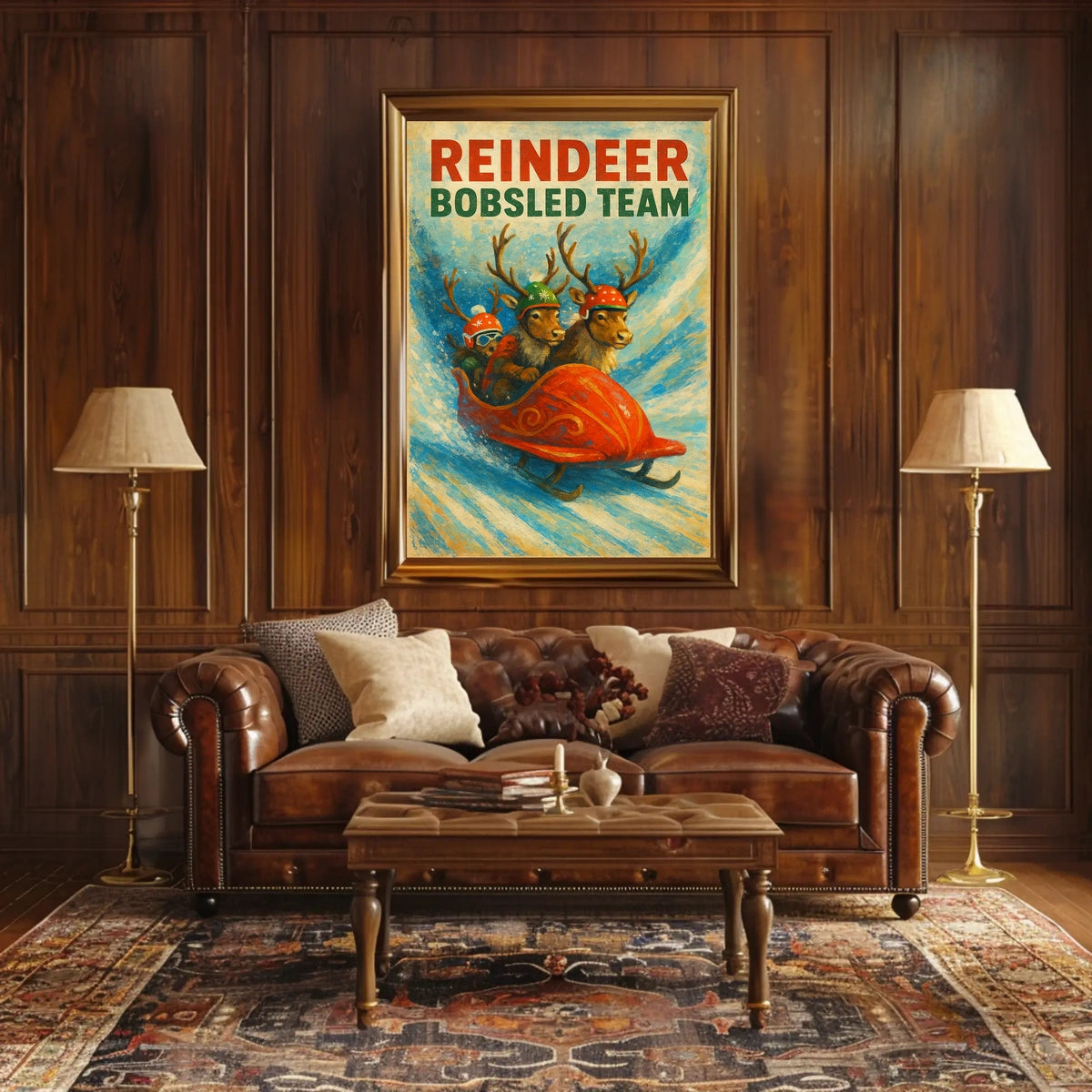 Reindeer Bobsled Team: Festive Fun Sports Poster